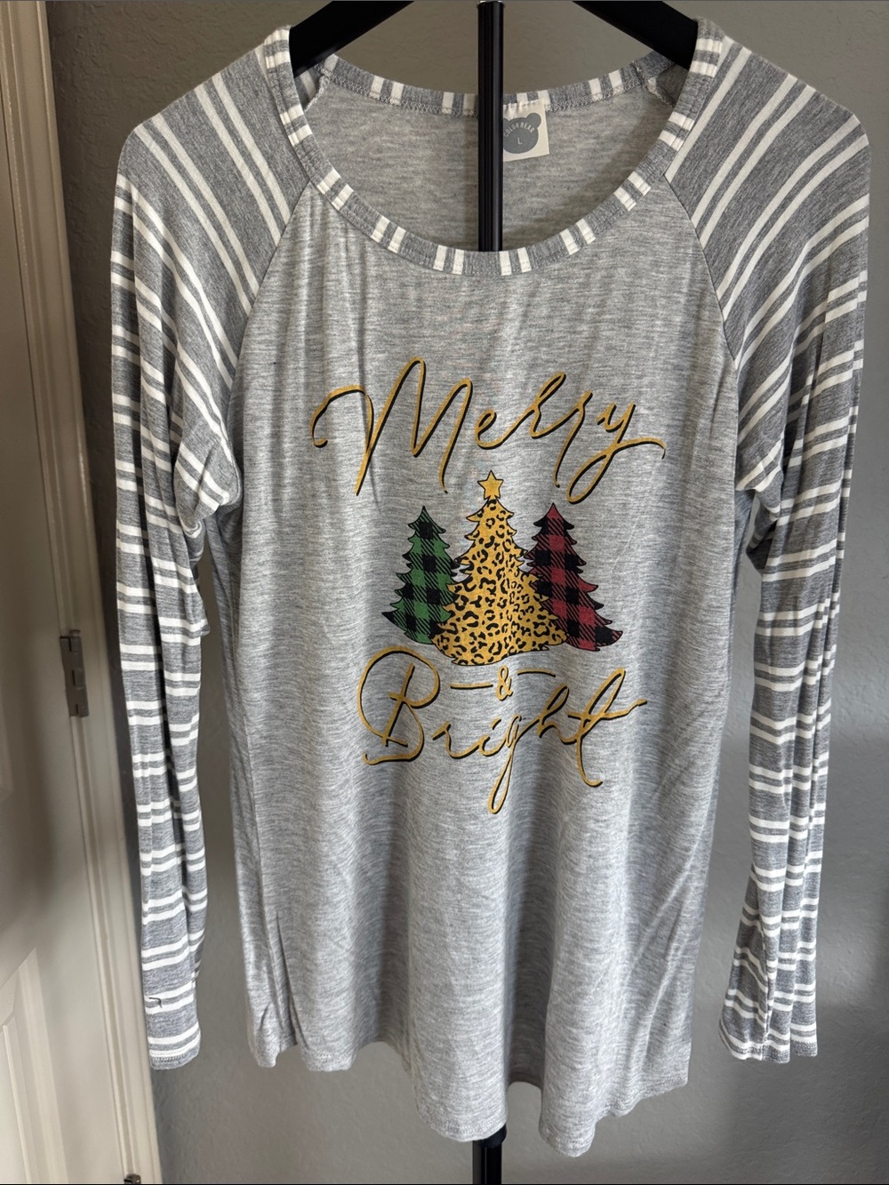 Merry & Bright Grey women's Long Sleeve Raglan Tee
